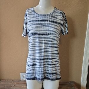 Time & Tru Women's Black & White Tie-Dye Short Sleeve Top #961